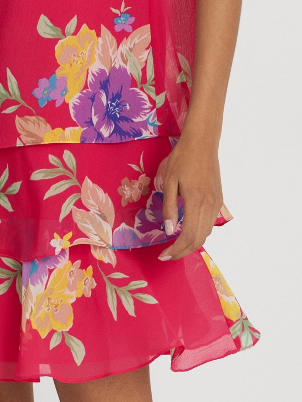 LAUREN RALPH LAUREN Pink Floral Georgette Ruffle Shift Dress | SZ 16 - Picture 4 of 9